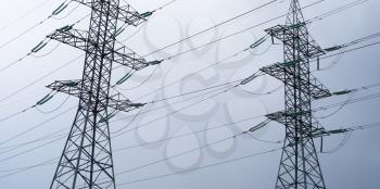 Horizontal wide industrial power lines background backdrop
