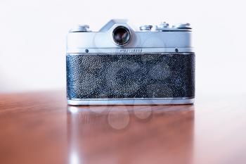 Back view of vintage rangefinder camera background