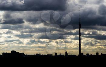 Right aligned Moscow television tower silhouette background