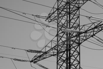 Horizontal black and white industrial power lines background backdrop