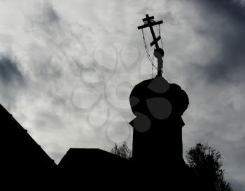 Horizontal abandoned  silhouette of orthodox Russian church background