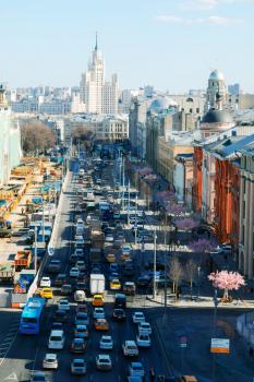 Moscow vertical view from Lubyanka Square traffic jam background hd
