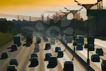 Moscow traffic jam illustration background