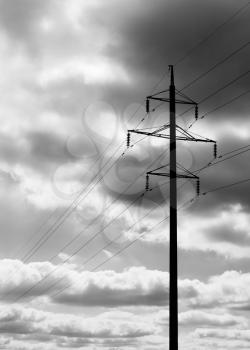 Vertical black and white power line cloudscape background backdrop