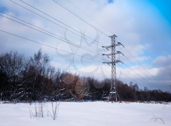 Winter power line in snow background hd