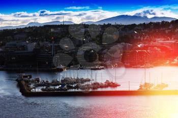 Northern Tromso city port with light leak background hd