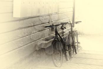 Tromso bicycle yard in sepia background hd