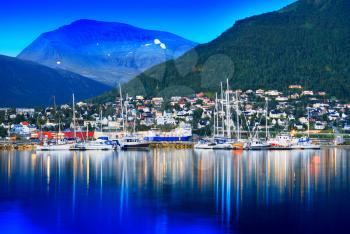 Tromso city with yachts background hd