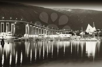 Tromso transport bridge in black and white background hd