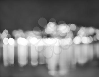 Black and white night city lights bokeh with reflections background hd