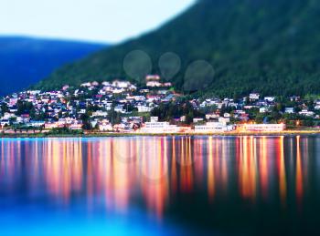 Tromso community with lights reflections bokeh background hd