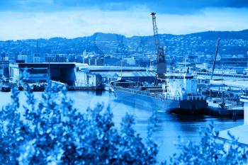 Norway blue industrial ship postcard background hd