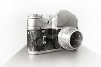 Black and white vintage camera vignette bokeh background