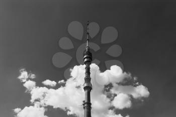 Horizontal black and white Moscow television tower background
