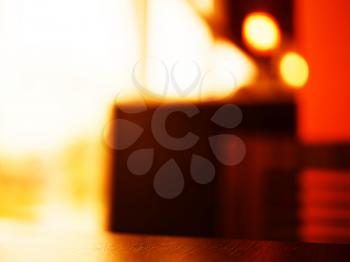 Horizontal table in cafe bokeh background
