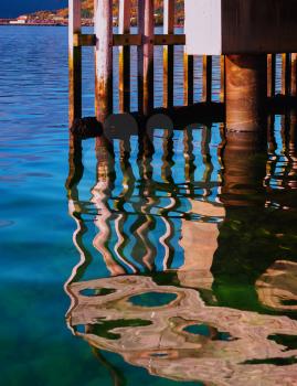 Vertical vivid color Norway quay reflections background backdrop