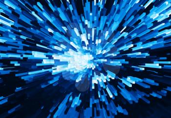 Horizontal vivid blue cube pixel explosion business background abstraction