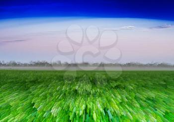 Horizontal vivid green field 3d extruded cubes landscape background backdrop