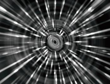 Horizontal black and white space teleport swirl abstraction background