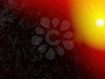 Horizontal dramatic lo-fi space with sun illustration background
