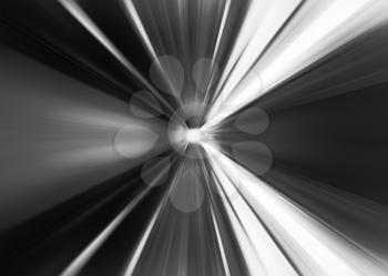 Black and white abstract teleport tunnel motion blur background
