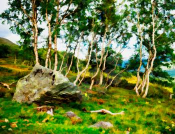 Stone in mountain forest illustration background hd