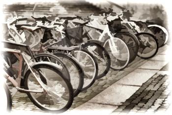 Norway bicycle yard sepia illustration background hd