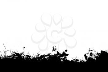 Horizontal black and white grass silhouette illustration background hd