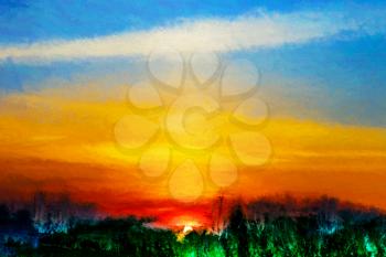 Vibrant sunset landscape illustration background hd