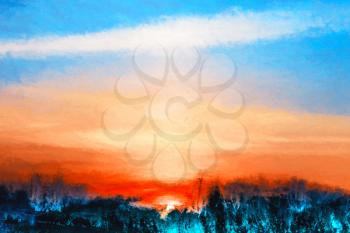 Vibrant sunset landscape illustration background hd