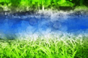 Horizontal river with grass on it's banks llustration background hd