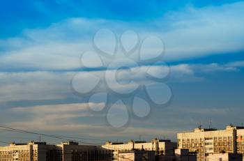 Horizontal dramatic cloudscape above dormitory area background backdrop