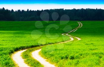 Horizontal winding country road landscape background
