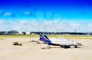 Russian jets on airfield tilt shift background hd