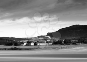 Black and white minimalistic airfield landscape background hd