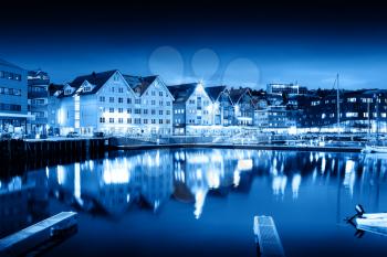 Tromso night blue city background hd