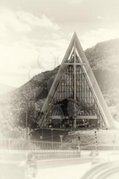 Vertical Tromso temple sepia background hd