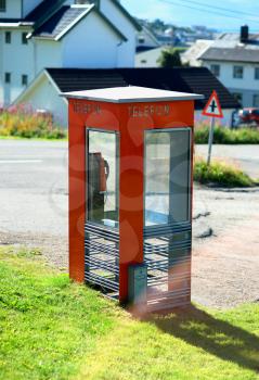 Vertical Norway telephone booth with light leak backdrop hd