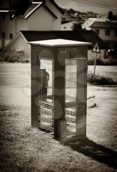 Vertical Norway telephone booth with light leak backdrop hd