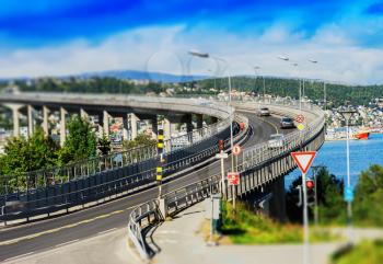 Tromso lacet transport bridge tilt-shifted background hd