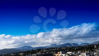 Bottom aligned Norway city with top clean sky background hd