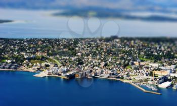 Tilt-shifted micro toy Tromso city background hd