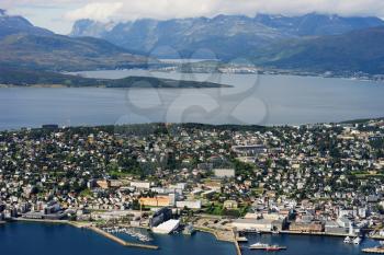View on Tromso city from mountains background hd