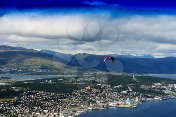 View on Tromso city with kite flyer background hd