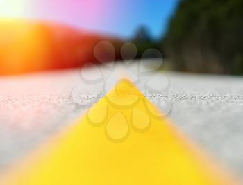 Yellow lane line transportation road with light leak background hd