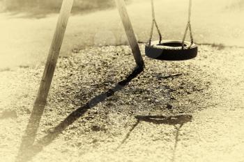 Norway children swing from tire sepia background hd