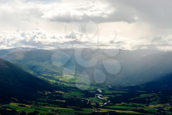Raining in Oppdal mountain valley landscape background hd