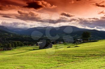 Oppdal cottages with power line background hd
