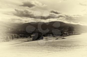 Oppdal cottages with power line sepia background hd