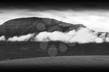 Horizontal black and white mountain landscape with cloudscape background hd